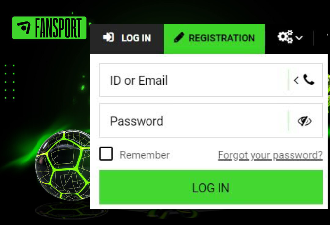 Fansport log in form to access your personal account